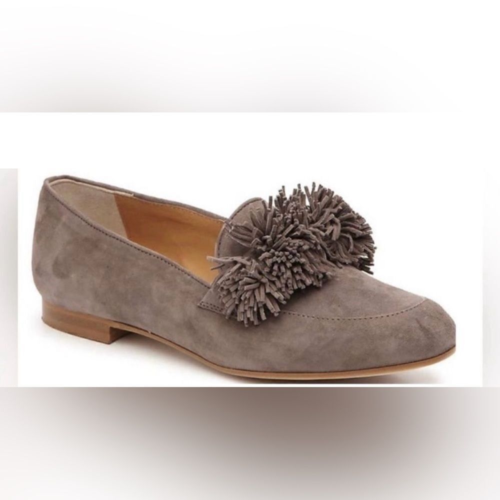 Anthropologie Mercanti Fiorentini Made in Italy Grey Fringe Pom Suede Loafers